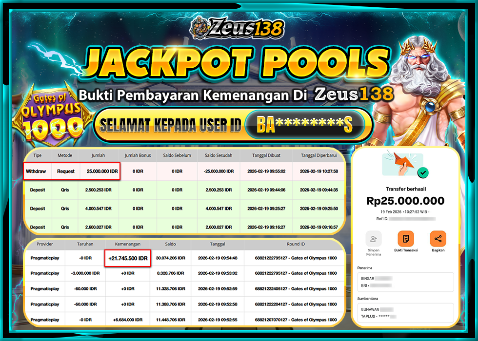 ZEUS138 GATE OF OLYMPUS 1000 Rp.25,000,000 LUNAS